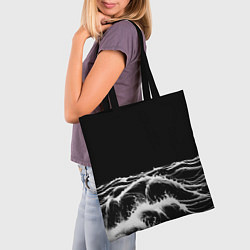 Сумка-шопер Черные бущующие волны, цвет: 3D-принт — фото 2