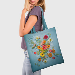 Сумка-шопер Букет полевых цветов на ткани, цвет: 3D-принт — фото 2