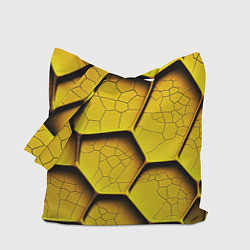 Сумка-шопер Желтые шестиугольники с трещинами - объемная текст, цвет: 3D-принт