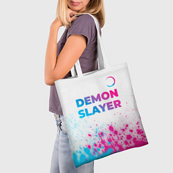 Сумка-шопер Demon Slayer neon gradient style: символ сверху, цвет: 3D-принт — фото 2