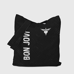 Сумка-шопер Bon Jovi glitch на темном фоне: надпись, символ, цвет: 3D-принт
