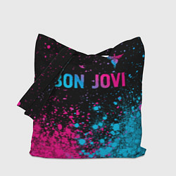 Сумка-шопер Bon Jovi - neon gradient: символ сверху, цвет: 3D-принт
