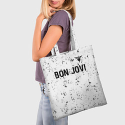 Сумка-шопер Bon Jovi glitch на светлом фоне: символ сверху, цвет: 3D-принт — фото 2