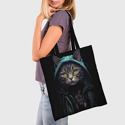 Сумка-шопер Кот в капюшоне стиль киберпанк, цвет: 3D-принт — фото 2