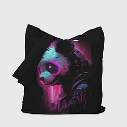 Сумка-шоппер Панда киберпанк в фиолетовом свете