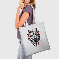 Сумка-шопер Волк в геометрическом стиле с красными глазами, цвет: 3D-принт — фото 2