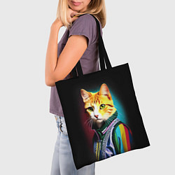 Сумка-шопер Модный рыжий кот - неон - поп-арт, цвет: 3D-принт — фото 2