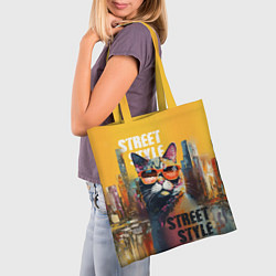 Сумка-шопер Кот в городе - street style, цвет: 3D-принт — фото 2
