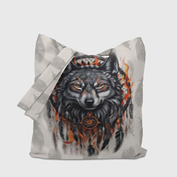 Сумка-шоппер Волк и ловец снов с перьями