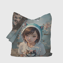 Сумка-шопер Девчонка в капюшоне с ушками, цвет: 3D-принт