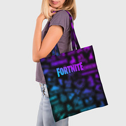 Сумка-шопер Неоновые логотипы Fortnite, цвет: 3D-принт — фото 2