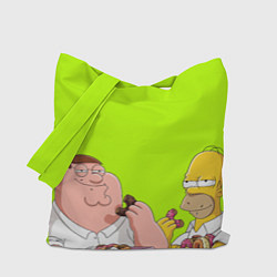 Сумка-шопер Питер и Гомер едят пончики зеленый, цвет: 3D-принт
