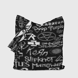 Сумка-шопер Логотипы рок групп металические, цвет: 3D-принт