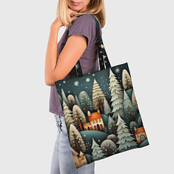 Сумка-шопер Ночной снегопад в лесу, цвет: 3D-принт — фото 2