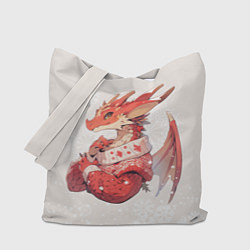 Сумка-шопер Красный дракон в свитере, цвет: 3D-принт