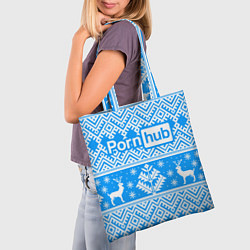 Сумка-шопер Порнхаб - новогодний синий паттерн, цвет: 3D-принт — фото 2