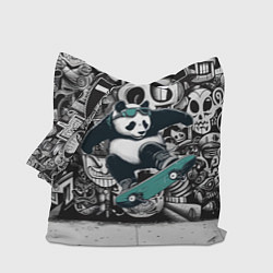 Сумка-шопер Скейтбордист панда на фоне граффити, цвет: 3D-принт