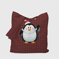 Сумка-шопер Пингвин в новогодней шапочке, цвет: 3D-принт