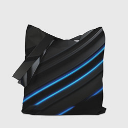 Сумка-шоппер Синие неоновые линии на черном