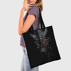Сумка-шопер Черный пещерный дракон символ 2024, цвет: 3D-принт — фото 2