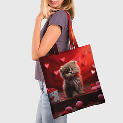 Сумка-шопер 14 февраля влюбленный котик, цвет: 3D-принт — фото 2