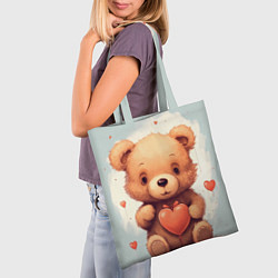 Сумка-шопер Медвежонок с сердечком 14 февраля, цвет: 3D-принт — фото 2