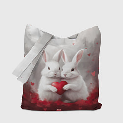 Сумка-шопер Белые кролики с сердцем, цвет: 3D-принт