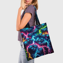 Сумка-шопер Трещины и неон, цвет: 3D-принт — фото 2