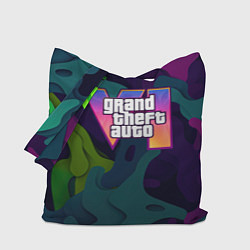 Сумка-шопер GTA 6 logo яркий неоновый камуфляжный стиль, цвет: 3D-принт