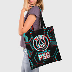 Сумка-шопер PSG FC в стиле glitch на темном фоне, цвет: 3D-принт — фото 2