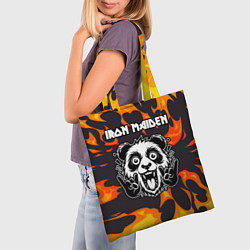 Сумка-шопер Iron Maiden рок панда и огонь, цвет: 3D-принт — фото 2