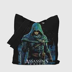 Сумка-шопер Assassins creed персонаж нарисован на черном, цвет: 3D-принт