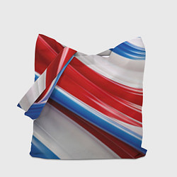 Сумка-шопер Объемные волны абстракции красно-сине-белые, цвет: 3D-принт