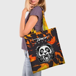 Сумка-шопер Tokio Hotel рок панда и огонь, цвет: 3D-принт — фото 2