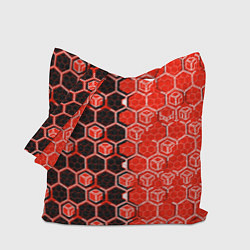 Сумка-шопер Техно-киберпанк шестиугольники красный и чёрный, цвет: 3D-принт