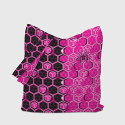 Сумка-шопер Техно-киберпанк шестиугольники розовый и чёрный с, цвет: 3D-принт