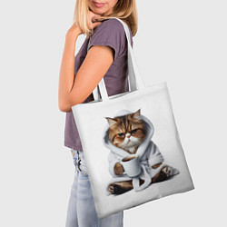 Сумка-шопер Котик в халате и кофе, цвет: 3D-принт — фото 2