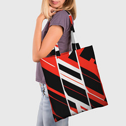 Сумка-шопер Black and red stripes on a white background, цвет: 3D-принт — фото 2