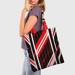 Сумка-шопер Red and white lines on a black background, цвет: 3D-принт — фото 2