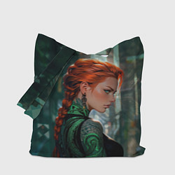 Сумка-шопер Рыжая девушка с неоновыми татуировками, цвет: 3D-принт