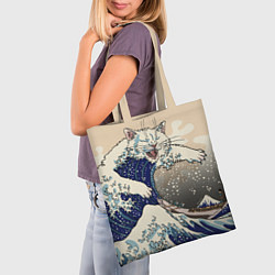 Сумка-шопер Большой котик в Канагаве, цвет: 3D-принт — фото 2