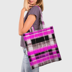 Сумка-шопер Белые полосы на чёрно-розовом фоне, цвет: 3D-принт — фото 2