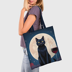 Сумка-шопер Кот с вином под луной, цвет: 3D-принт — фото 2