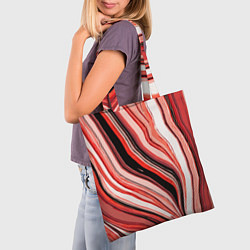 Сумка-шопер Волнистые вертикальные чёрно-красные полосы, цвет: 3D-принт — фото 2