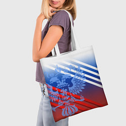 Сумка-шопер Герб России на фоне цветов флага и полосы, цвет: 3D-принт — фото 2