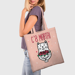 Сумка-шопер Мартовский кот - 8 марта, цвет: 3D-принт — фото 2