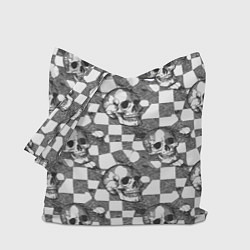 Сумка-шопер Черепа и клетчатый фон с дырами, цвет: 3D-принт
