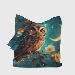 Сумка-шопер Сова на фоне ночного неба, цвет: 3D-принт