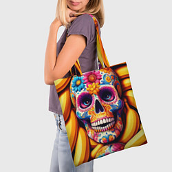 Сумка-шопер Цветочный череп среди бананов - нейроарт, цвет: 3D-принт — фото 2