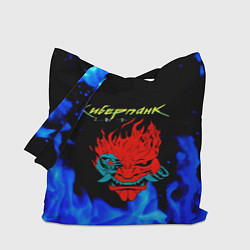 Сумка-шопер Киберпанк голубой огонь, цвет: 3D-принт